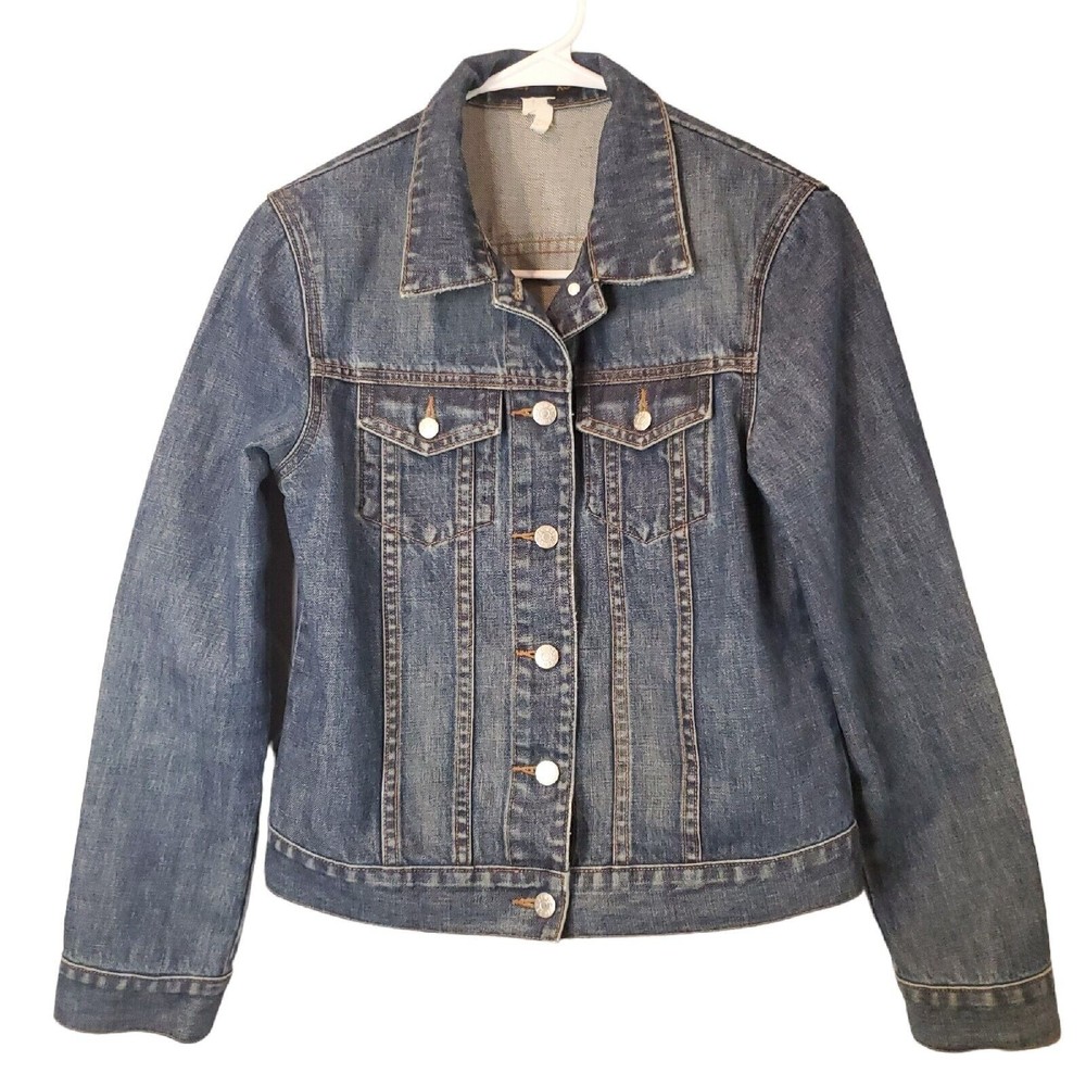 J Crew Women's Jacket Size XS Blue Medium Wash Jean Jacket 100% Cotton Trucker